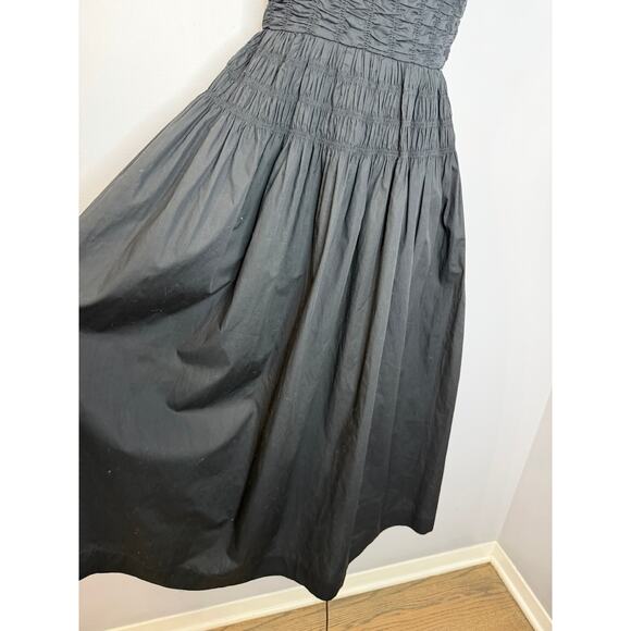Caroline Constas Black Smocked Midi Dress women's Classic Casual Wardrobe Sz S - Picture 6 of 14